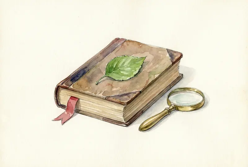 Gesetzbuch mit Kratomblatt und Lupe