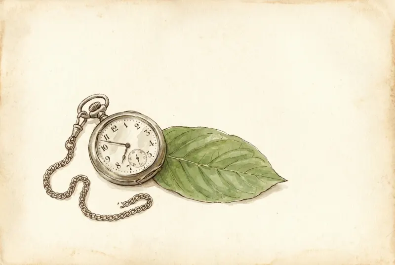 Taschenuhr neben einem frischen Kratomblatt